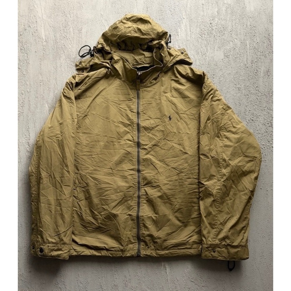 Vintage Polo Ralph Lauren Hooded Jacket 2XLT Tan 2000s Fleece Lined Full Zip